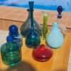 Sky blue cased glass vase white interior