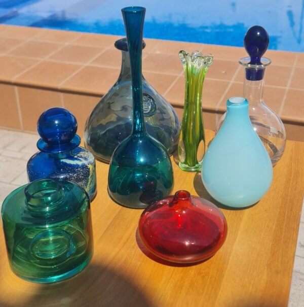 Sky blue cased glass vase white interior