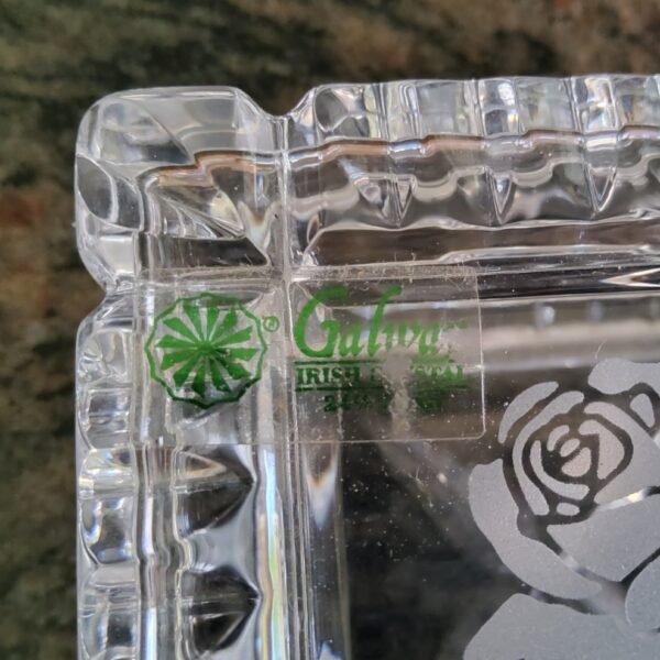 "Irish Rose" square engraved glass Trinket Box by Galway Ireland