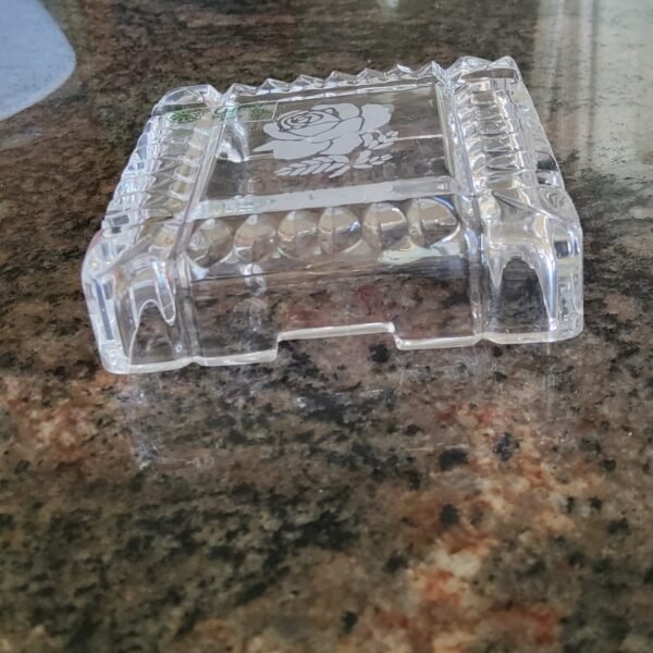 "Irish Rose" square engraved glass Trinket Box by Galway Ireland